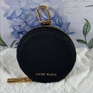 Anne Klein Black Round Coin Case with Gold Hardware